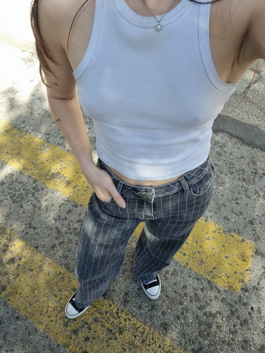 Jean ριγέ wide leg