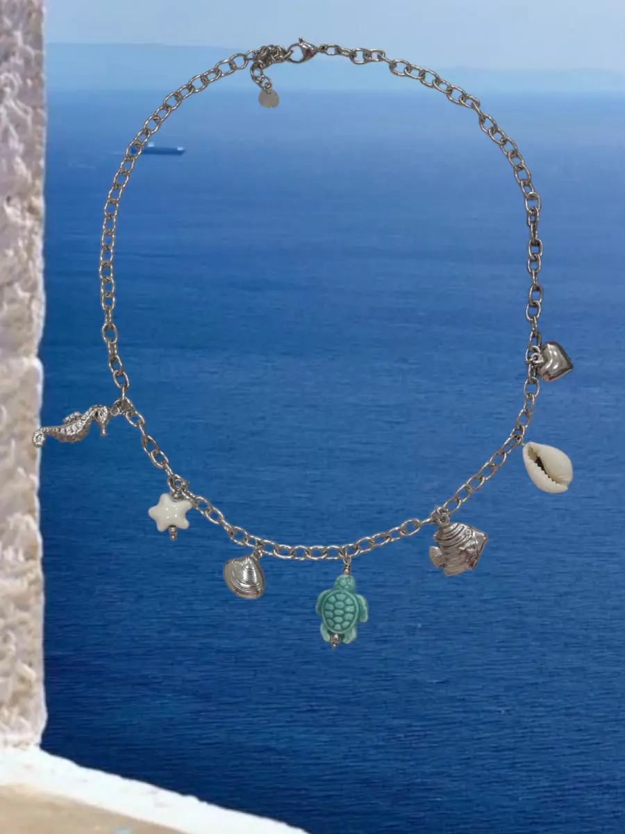 Κολιέ αλυσίδα με charms “χελώνα” και “ιππόκαμπο”