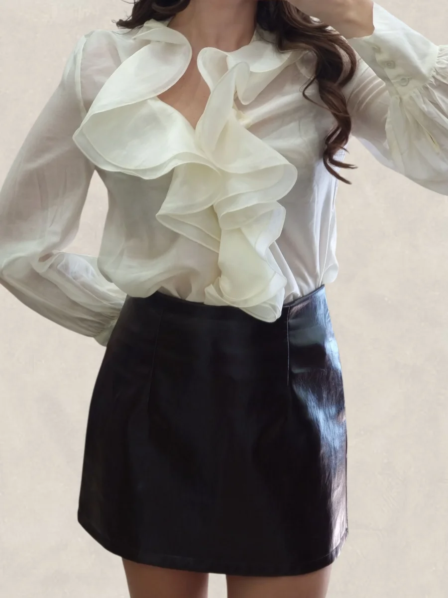 Ημιδιάφανο πουκάμισο με βολάν