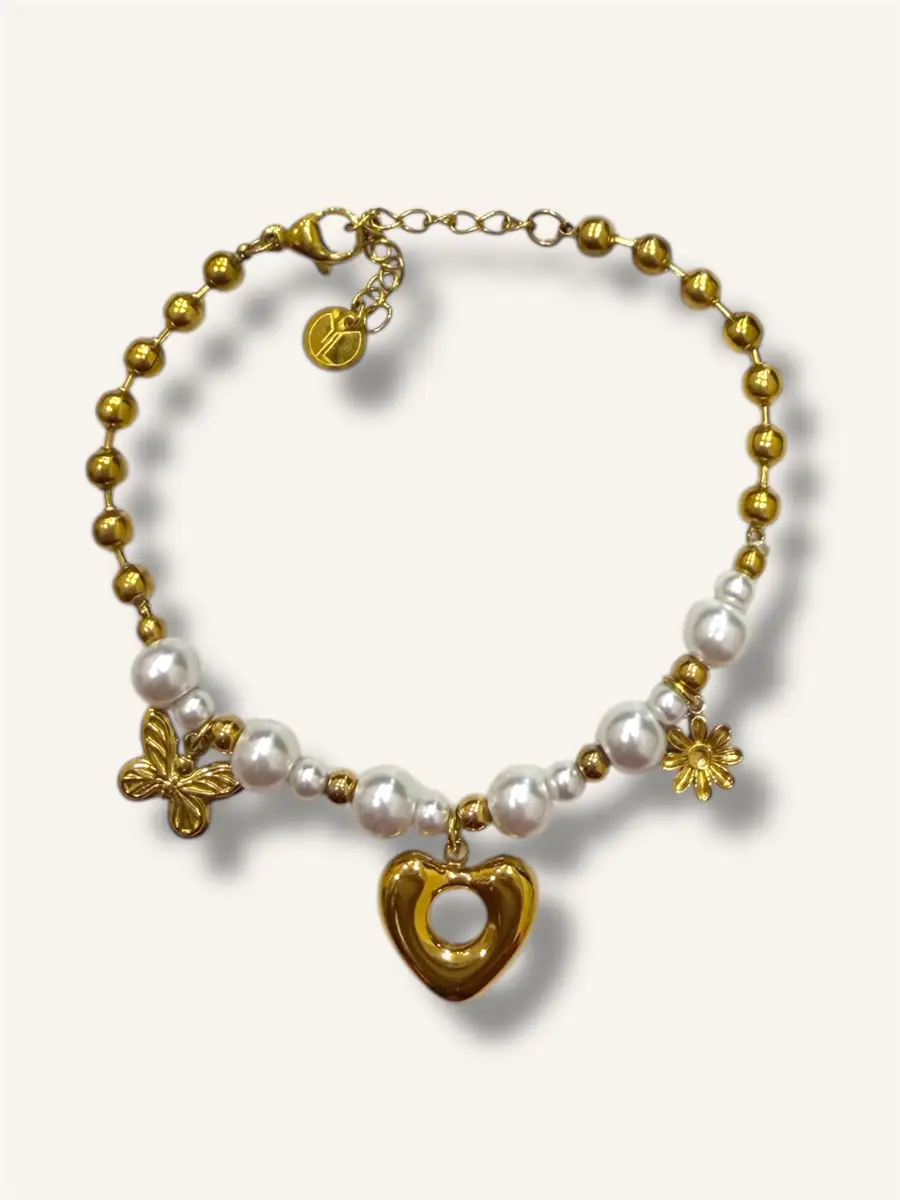 Βραχιόλι αλυσίδα με πέρλες και charms