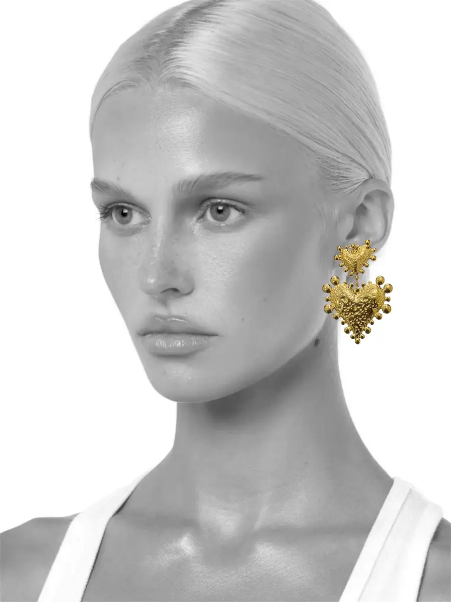 Σκουλαρίκια διπλή ασύμμετρη κρεμαστή καρδιά