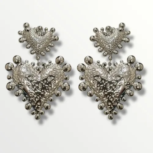 Σκουλαρίκια διπλή ασύμμετρη κρεμαστή καρδιά