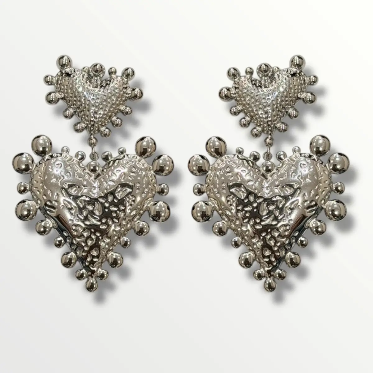 Σκουλαρίκια διπλή ασύμμετρη κρεμαστή καρδιά