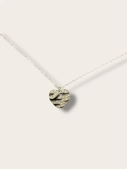 Κολιέ αλυσίδα με καρδιά ζέβρα και ζιργκόν