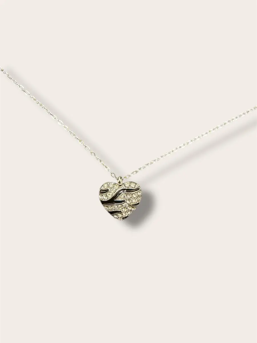 Κολιέ αλυσίδα με καρδιά ζέβρα και ζιργκόν