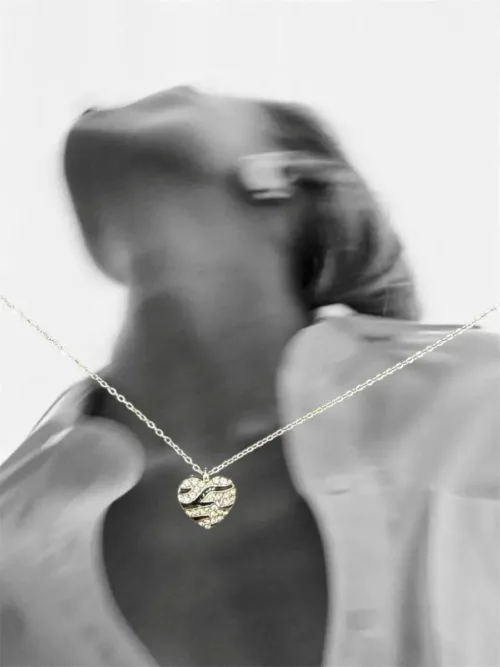 Κολιέ αλυσίδα με καρδιά ζέβρα και ζιργκόν