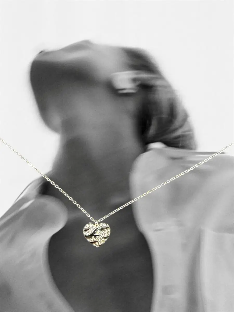 Κολιέ αλυσίδα με καρδιά ζέβρα και ζιργκόν