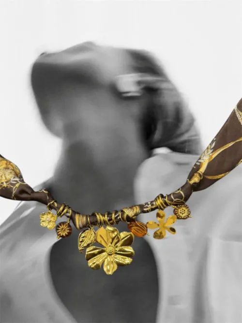 Κολιέ κορδέλα με charms "λουλούδι"