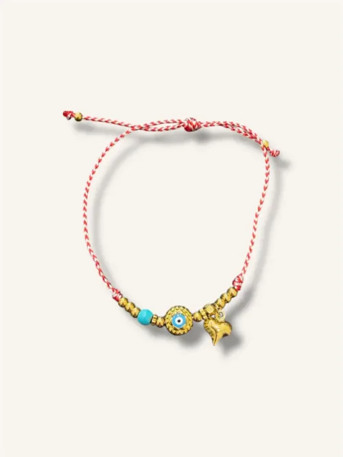 Βραχιόλι μαρτάκι με λουλούδι και καρδιά